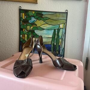 franco sarto brown heels shoes open toed